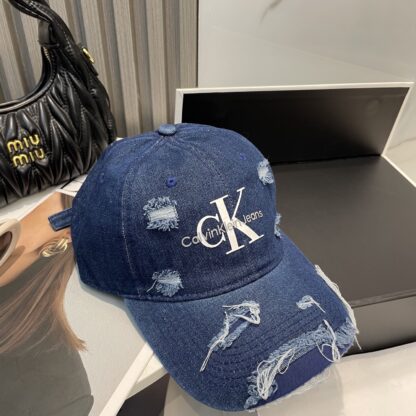 Calvin Kleinf washed distressed denim baseball cap - Image 4