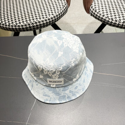 Balenciaga Spring Denim Embroidered Lace Bucket Hat - Image 4