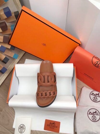 Hermes dark brown spring and summer new charm slippers - Image 4