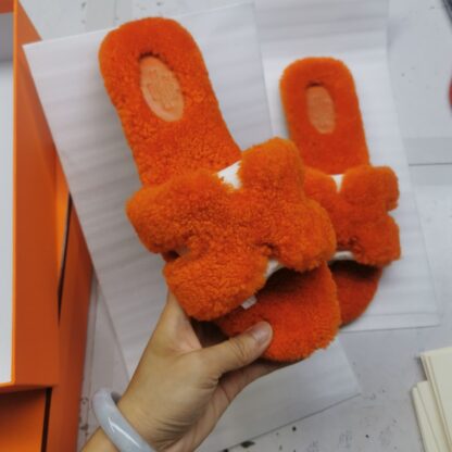 Hermès comfortable versatile orange cotton slippers - Image 4