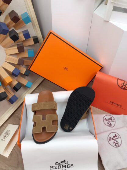 Hermès brown new spring and summer leather slippers - Image 4