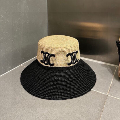 Celine premium embroidered logo raffia bucket hat - Image 2