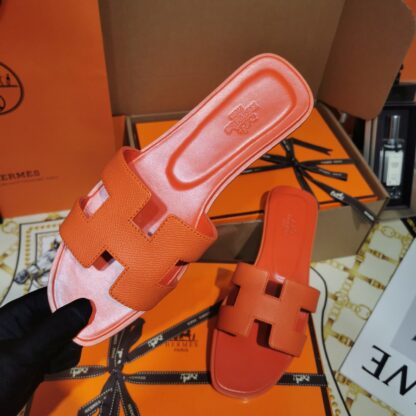 Hermès Orange Palm Print Handmade Slippers - Image 4