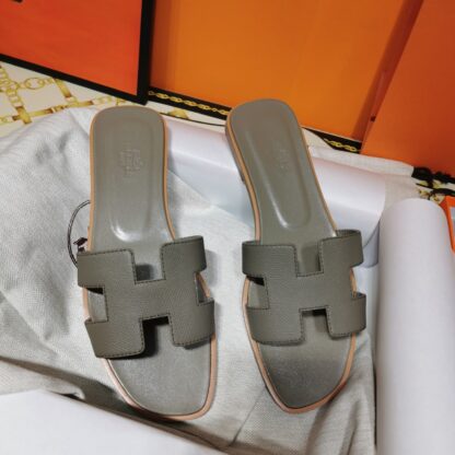 Hermès Elephant Grey Handmade Slippers - Image 4