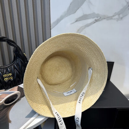 Celine simple raffia densely woven straw hat - Image 4