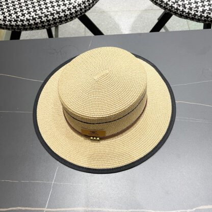 Celine summer flat top sun protection all-match senior straw hat - Image 4