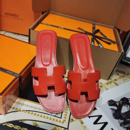Hermes bright red handmade slippers - Image 4