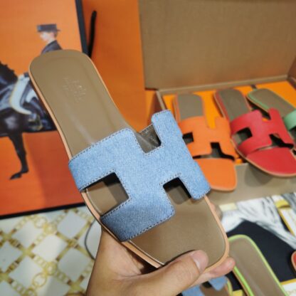 Hermès Denim Blue Handmade Slippers - Image 4