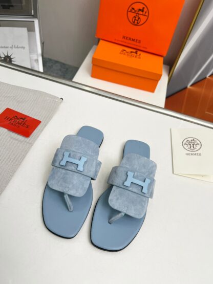 Hermès Spring and Summer Blue Daily Home Travel Holiday Essential Slippers - Image 3