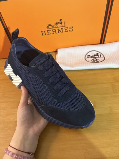Hermès classic dark blue couple breathable casual sports shoes - Image 4