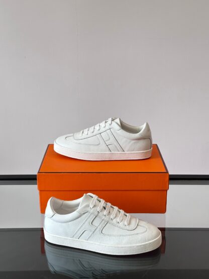 Hermes white high-end men's low-top thick-soled casual sports shoes - Image 4