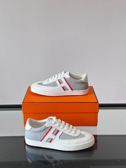 Hermes white and gray high-end men's low-top thick-soled casual sports shoes - Image 4