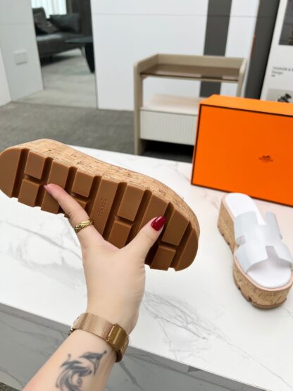 Hermès early spring new white pure handmade thick-soled platform slippers - Image 4