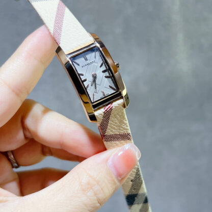 Burberry rectangular dial checked steel strap quartz women's watch - Image 4