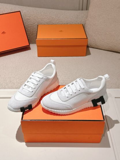 Hermes classic couple style white and gray breathable casual sports shoes thick sole 3cm - Image 4