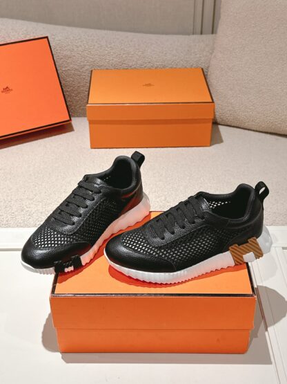 Hermès classic couple black breathable casual sports shoes thick sole 3cm - Image 4