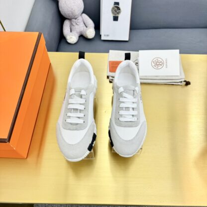 Hermès Spring and Summer Classic Couple Style Gray and White Colorblock Sports Casual Shoes - Image 4
