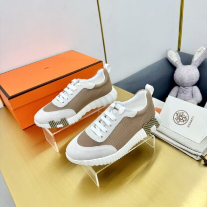 Hermès Spring and Summer Classic Couple Style Gray and Brown Colorblock Sports Casual Shoes - Image 4