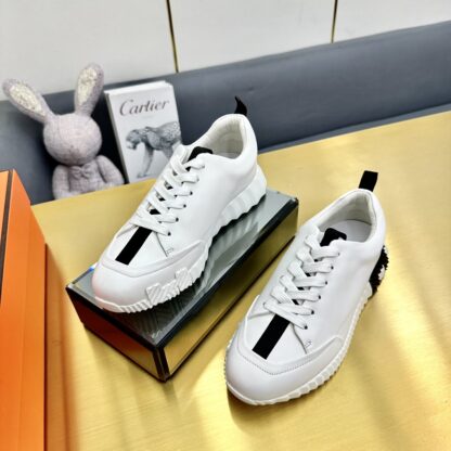 Hermès Spring and Summer Classic Couple's White and Black Sports Shoes - Image 4