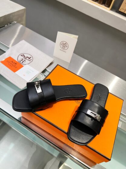 Hermès early spring new black handmade leather slippers - Image 4