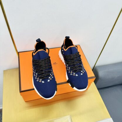 Hermès Spring and Summer Classic Couple Style British Blue and Black Colorblock Sports Casual Shoes - Image 4