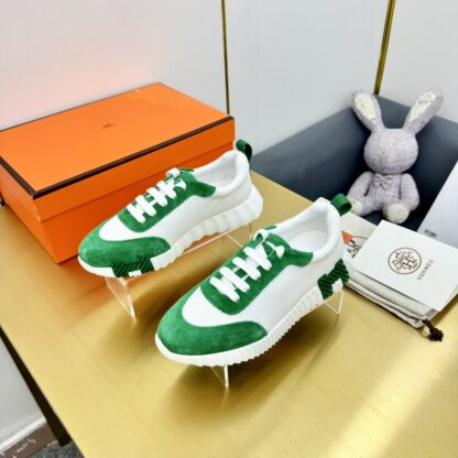 Hermès Spring and Summer Classic Couple Style British White and Green Colorblock Sports Casual Shoes - Image 4