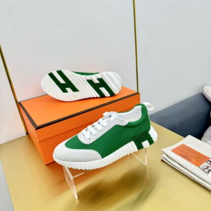 Hermès Spring and Summer Classic Couple Style British Green and Gray Colorblock Sports Casual Shoes - Image 4