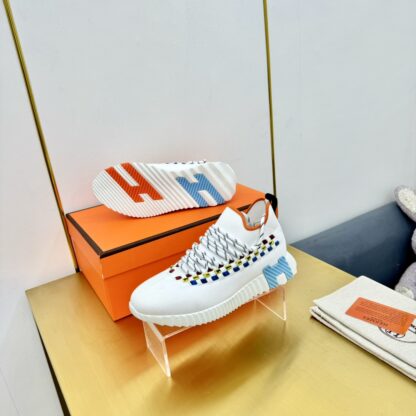 Hermès Spring and Summer White, Blue and Orange Colorblock Couple Classic Sports Casual Shoes - Image 4
