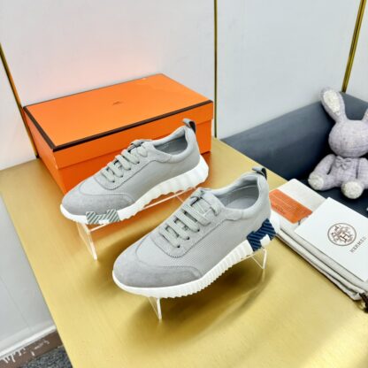 Hermès Spring and Summer Gray, White and Blue Colorblock Couple Classic Sports Casual Shoes - Image 4