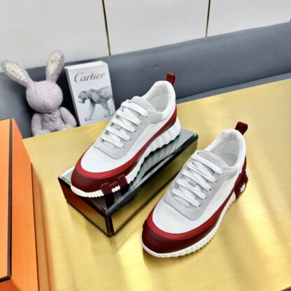 Hermès Spring and Summer Gray, White and Red Colorblock Couple Classic Sports Casual Shoes - Image 4