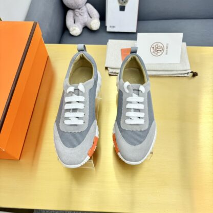 Hermès Spring and Summer Gray and Orange Colorblock Couple Classic Sports Casual Shoes - Image 4