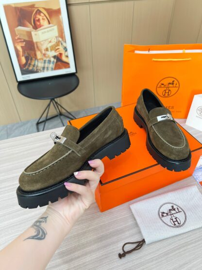 Hermes dark green comfortable trendy leather loafers - Image 2