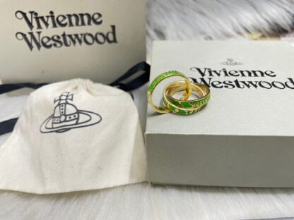 Vivienne Westwood gold and green rubber three-ring ring - Image 4