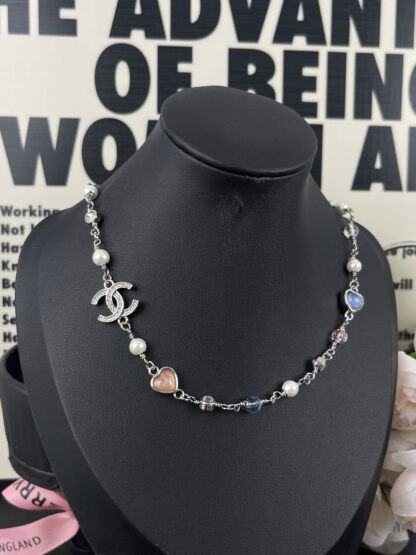 Chanel love color pearl double c silver necklace - Image 4