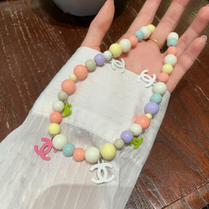 Chanel colorful macaron color multi-pendant ball double C necklace - Image 3