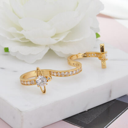 Vivienne Westwood Double Zircon Saturn S-shaped Ring - Image 4