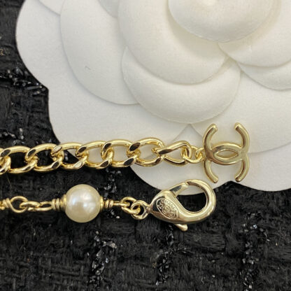 Chanel Pink Heart Letter Pearl Choer Necklace - Image 4