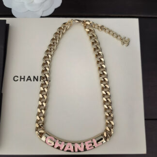 Chanel pink letter brand necklace