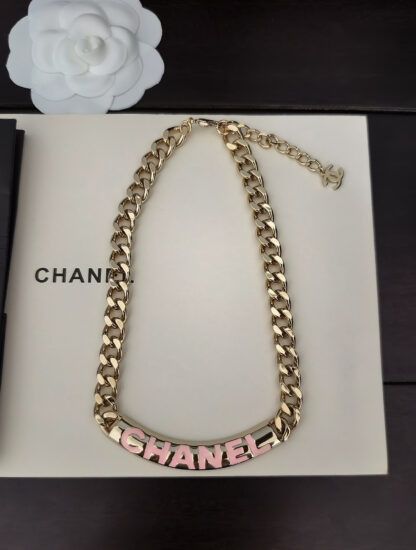 Chanel pink letter brand necklace