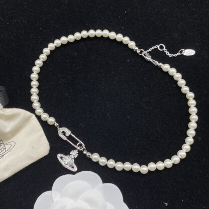 Vivienne Westwood Planet Pearl Brooch Necklace - Image 4