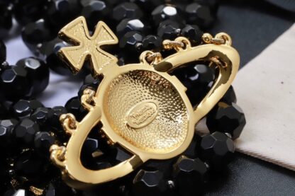 Vivienne Westwood Black Onyx Three-Layer Cameo Saturn Necklace - Image 4