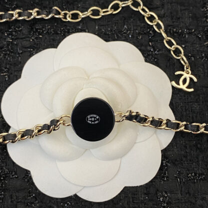 Chanel black gold button leather necklace - Image 4