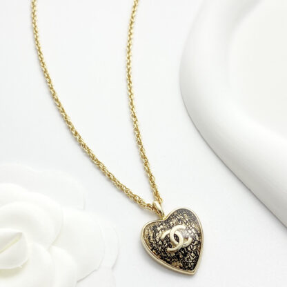 Chanel Black Gold Lace Heart Necklace - Image 4