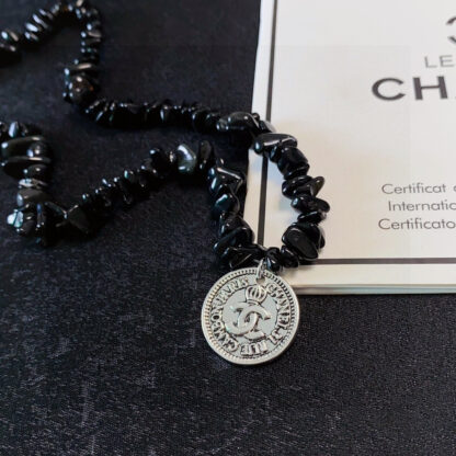 Chanel Black Agate Letters Thick Chain Necklace - Image 3