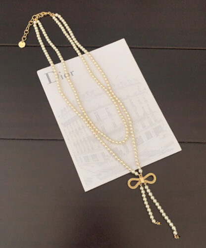 Chanel Bow Double Pearl Necklace