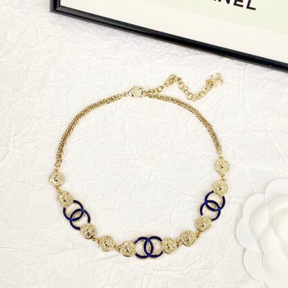Chanel Gold Coin Denim Blue Choker Necklace - Image 4