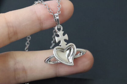 Vivienne Westwood blue enamel heart Saturn necklace - Image 3