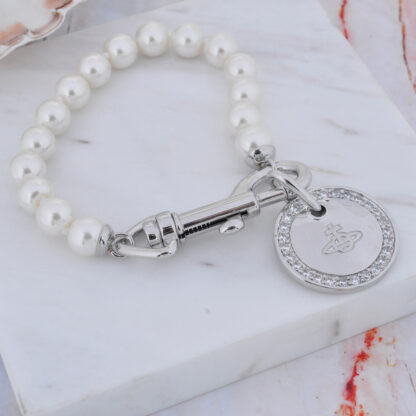 Vivienne Westwood zircon medal triangle clasp pearl bracelet - Image 4