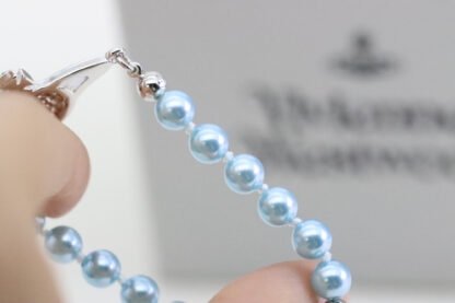 Vivienne Westwood Grey Blue Saturn Pearl Bracelet - Image 4