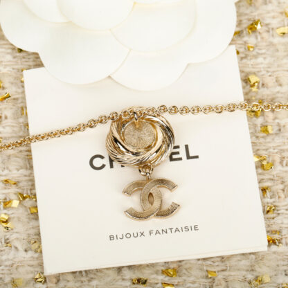 Chanel brushed rotating thread button hanging double c necklace - Image 5